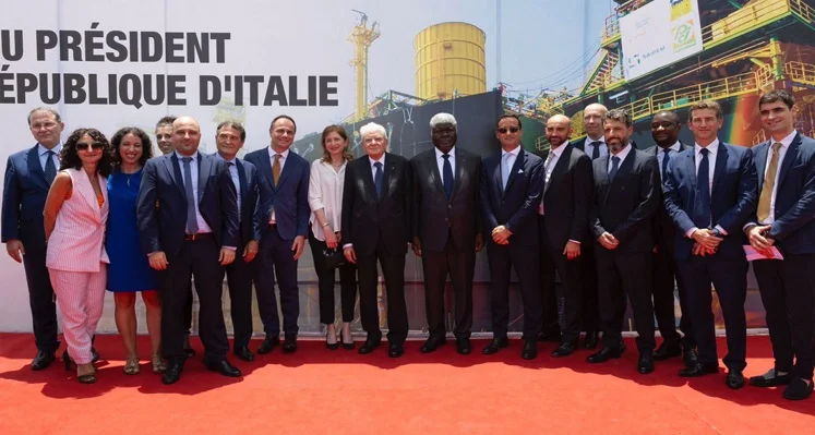 Italy President visit Eni facility in Côte d'Ivoire.
