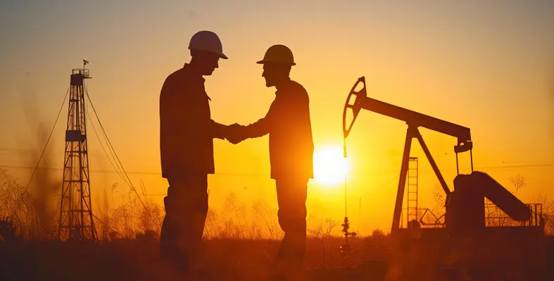 oil and gas partners shaking hands 