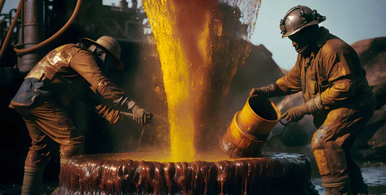 two workers tackling an oil well 