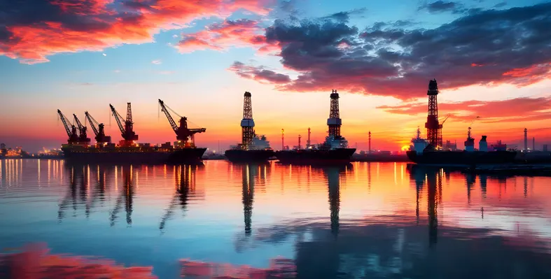 Image of drilling rigs in shallow offshore region 