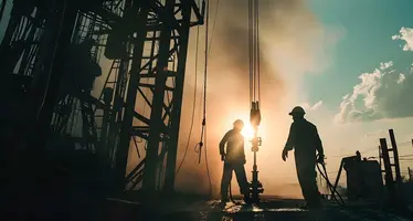 workers before an oil and gas rig