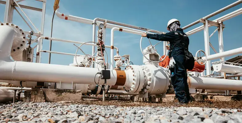An engineer tackling an oil and gas pipeline 